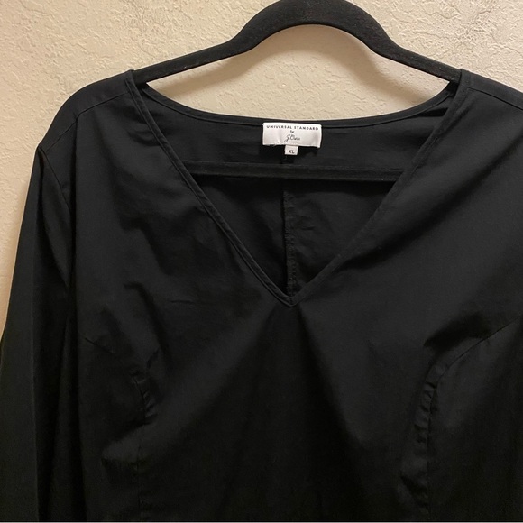 Universal Standard For J. Crew Black V-Neck Poplin Tie Cuff Sleeve Top Size XL - Picture 3 of 9